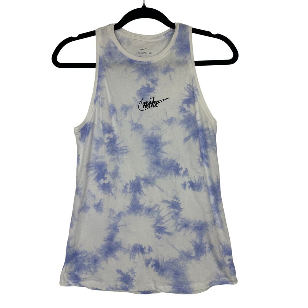 Nike Womens The Nike Tee Round Neck Purple/White Tie-Dye 100% Cotton Tank Top XS